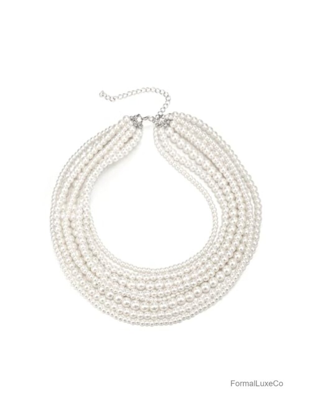 Vintage Layered Faux Pearls Strand Necklace, 1920s Great Gatsby Bib Collar